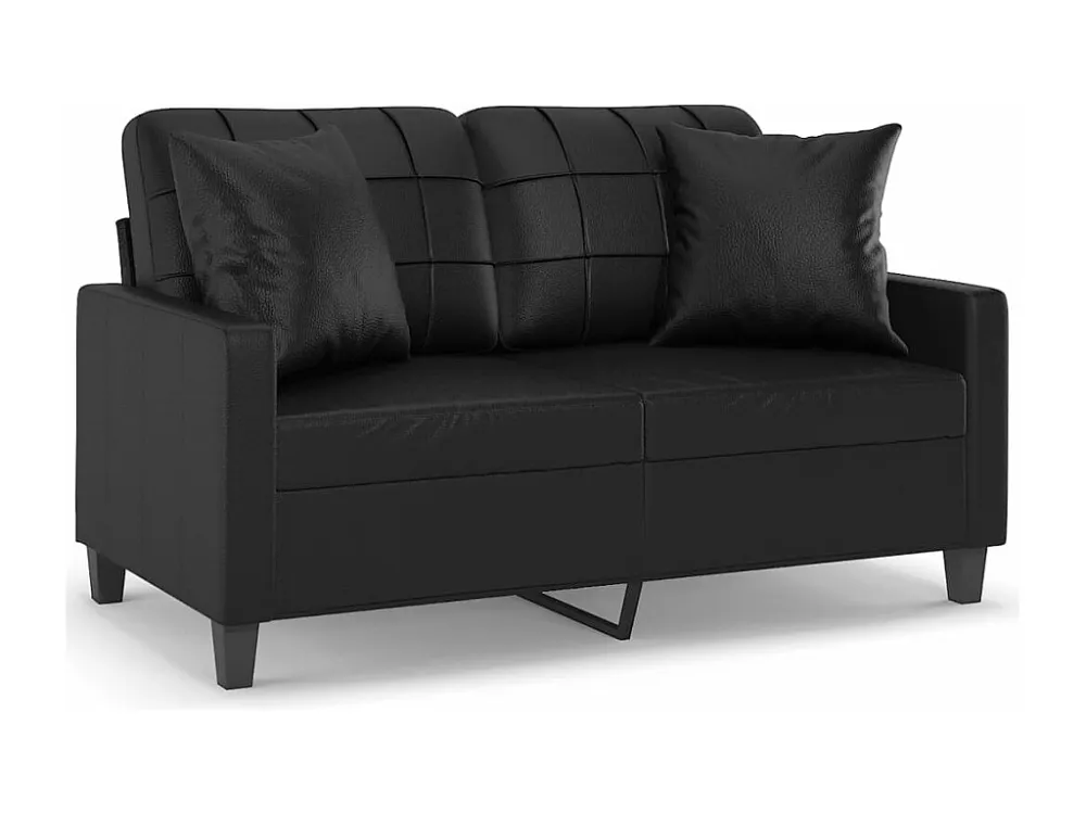 Poltrona de Rattan Sofá 2 lugares + almofadas decorativas 120cm couro artif. preto