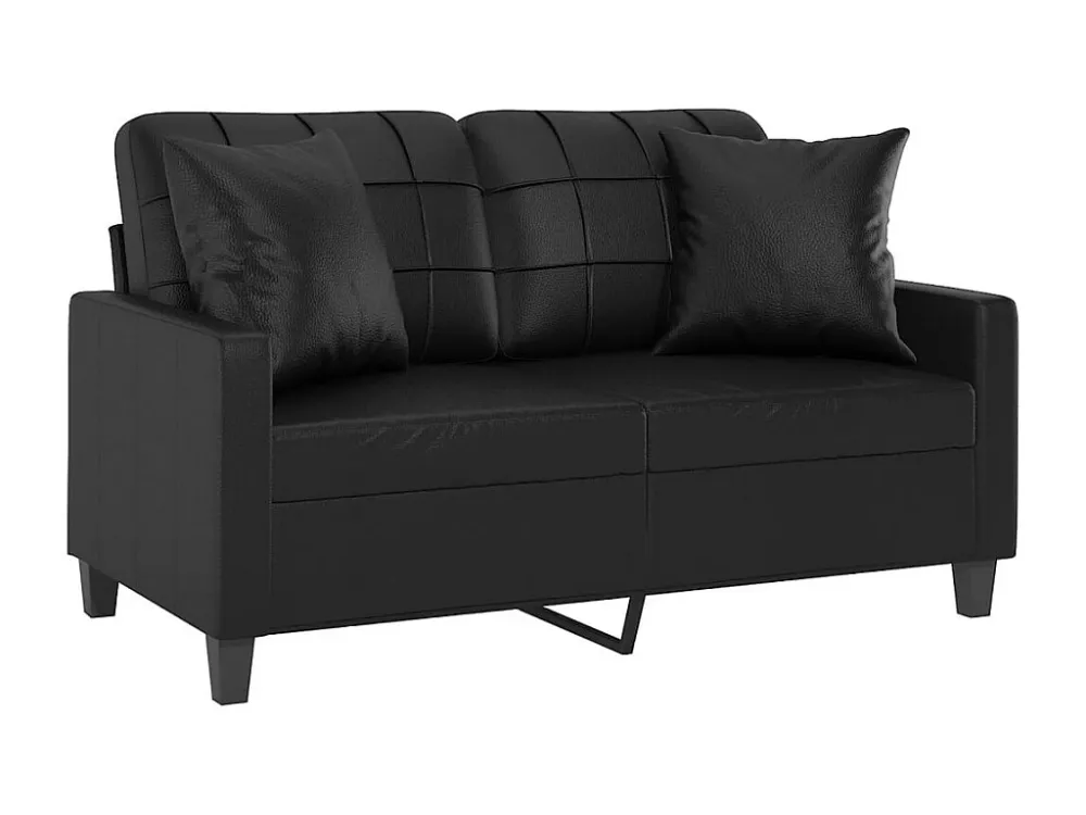 Poltrona de Rattan Sofá 2 lugares + almofadas decorativas 120cm couro artif. preto