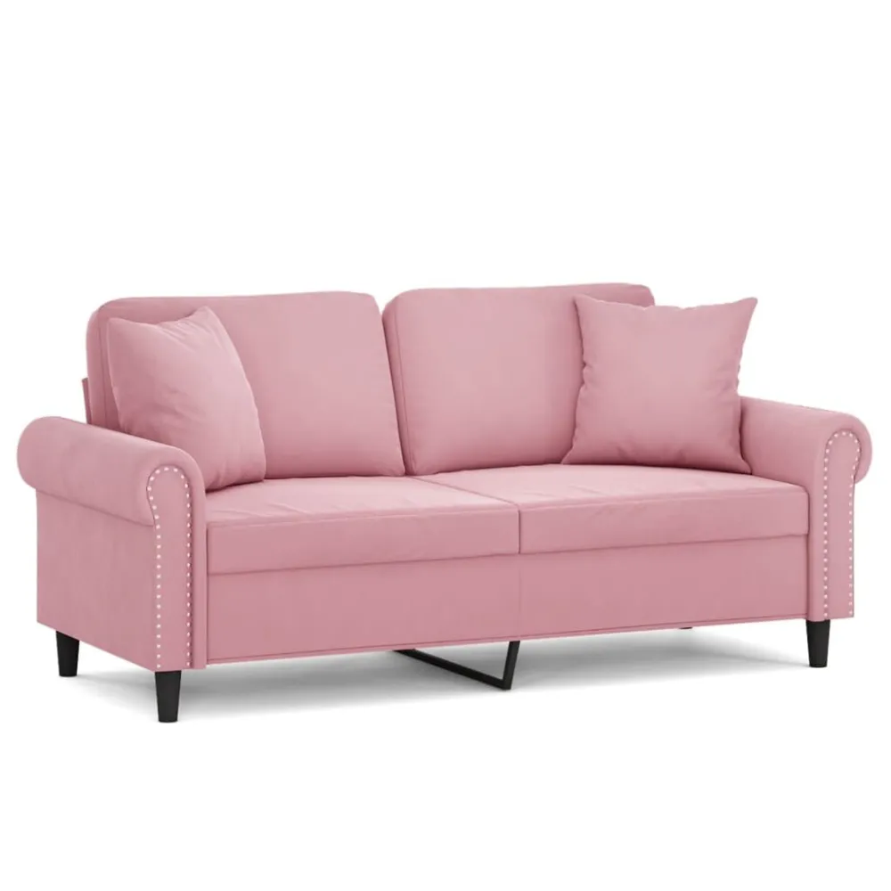 Poltrona de Rattan Sofá 2 lugares com almofadas decorativas 140 cm veludo rosa