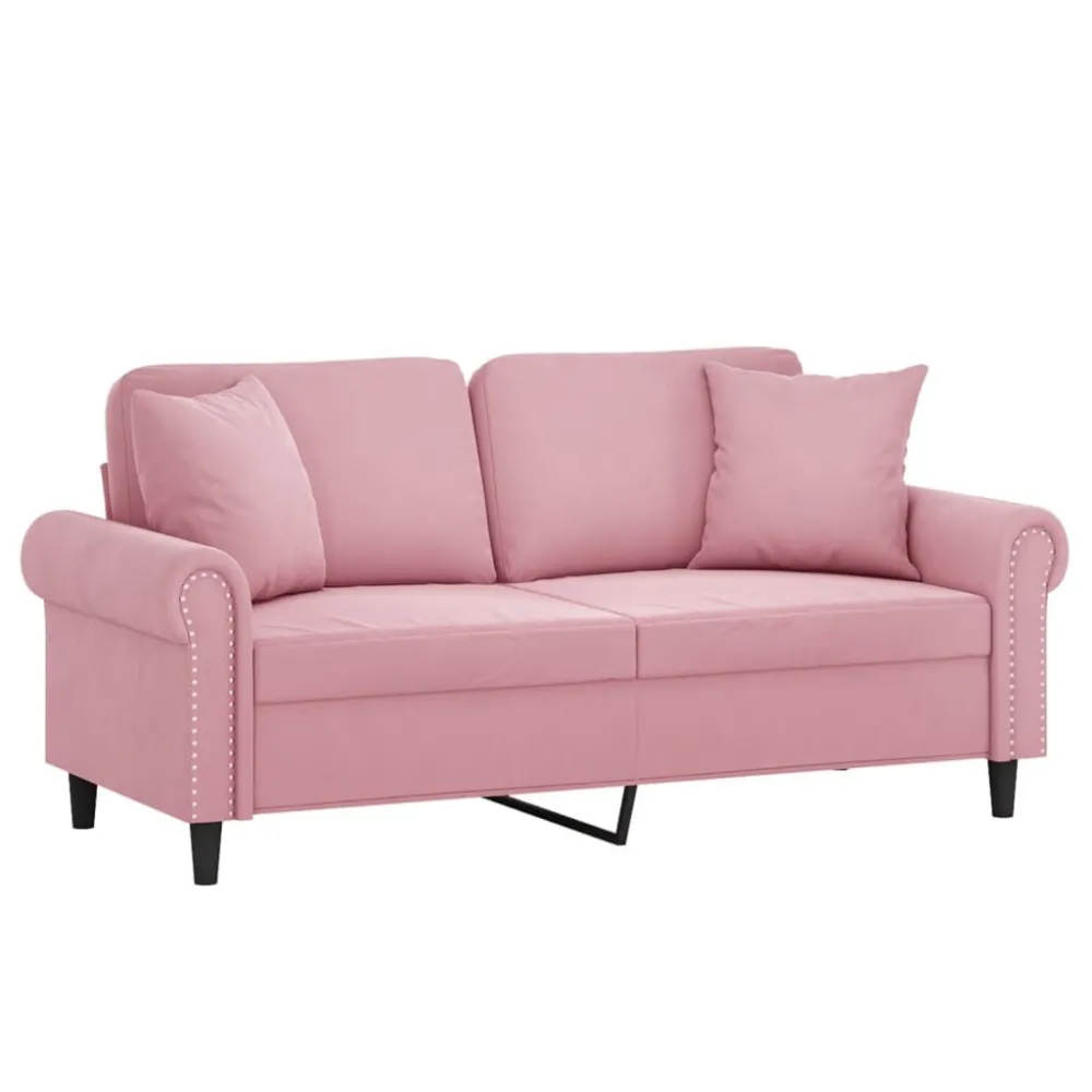 Poltrona de Rattan Sofá 2 lugares com almofadas decorativas 140 cm veludo rosa