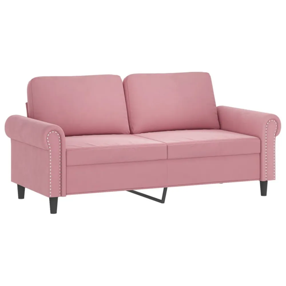 Poltrona de Rattan Sofá 2 lugares com almofadas decorativas 140 cm veludo rosa