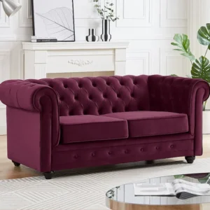 Poltrona de Rattan Sofá de 2 lugares em veludo de cor roxa CHESTERFIELD