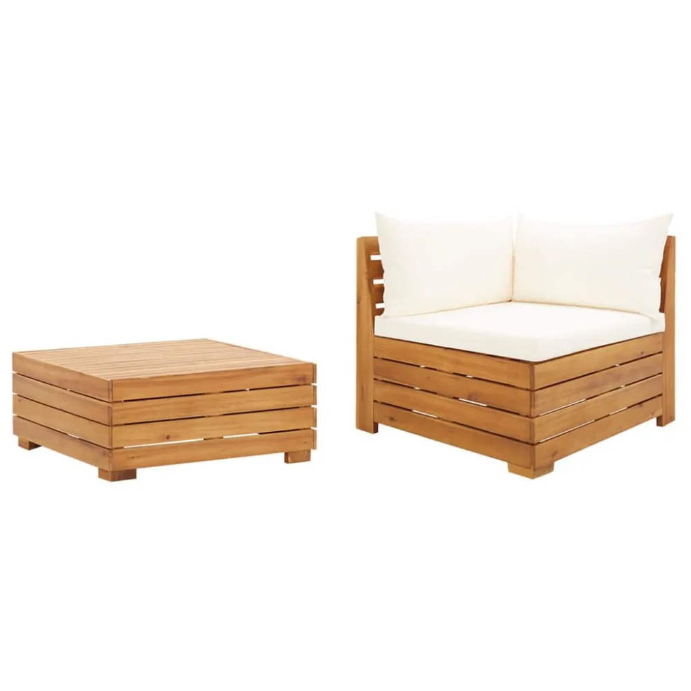 Premium Resistente ao Tempo 2 pcs conjunto lounge de jardim com almofadões acácia maciç