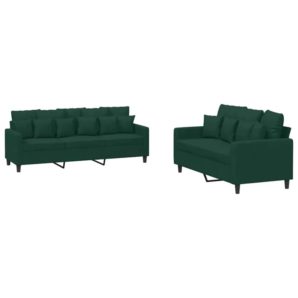Premium Resistente ao Tempo 2 pcs conjunto de sofás com almofadões veludo verde-escuro