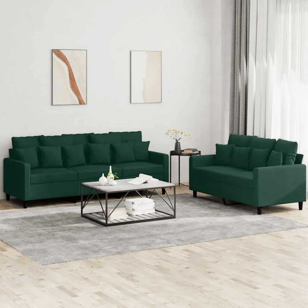 Premium Resistente ao Tempo 2 pcs conjunto de sofás com almofadões veludo verde-escuro