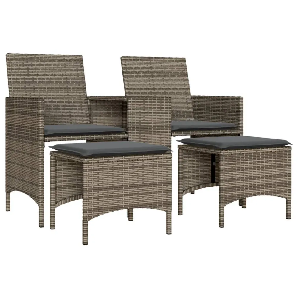 Premium Resistente ao Tempo Sofá de jardim de 2 lugares com mesa e bancos vime PE cinzento