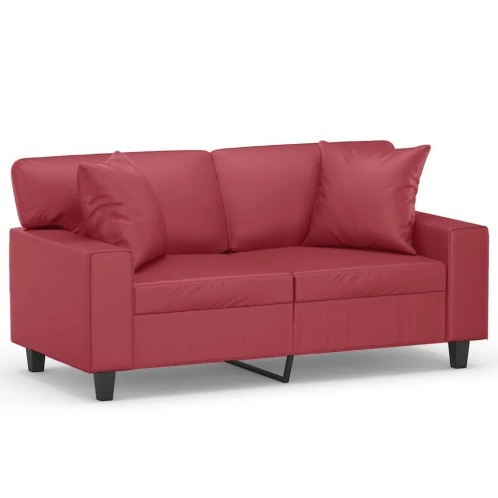 Premium Resistente ao Tempo Sofá 2 lugares +almofadas 120cm couro artificial vermelho tinto