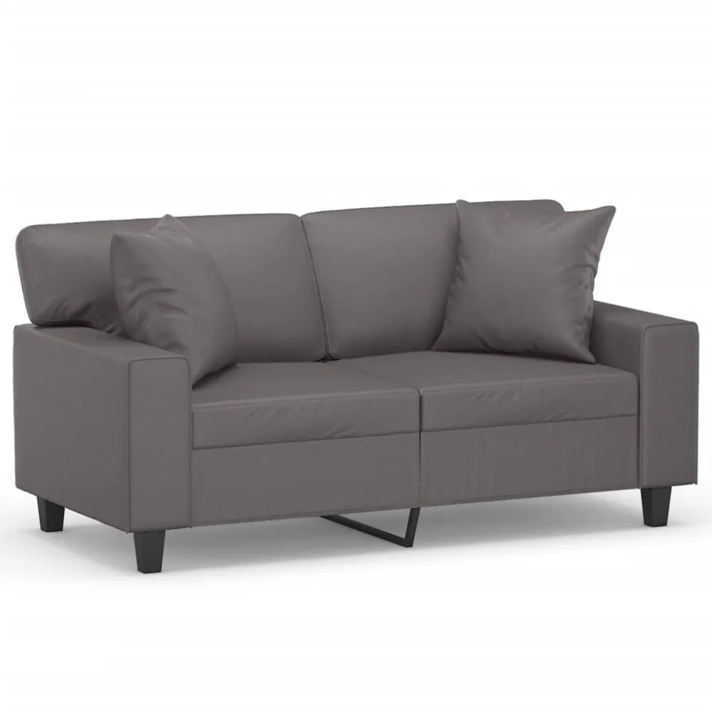 Premium Resistente ao Tempo Sofá 2 lugares + almofadas decorativas 120cm couro artif. cinza
