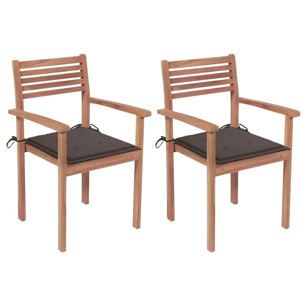 Puf de Exterior Cadeiras de jardim com almofadões cinza-acast. 2 pcs teca maciç