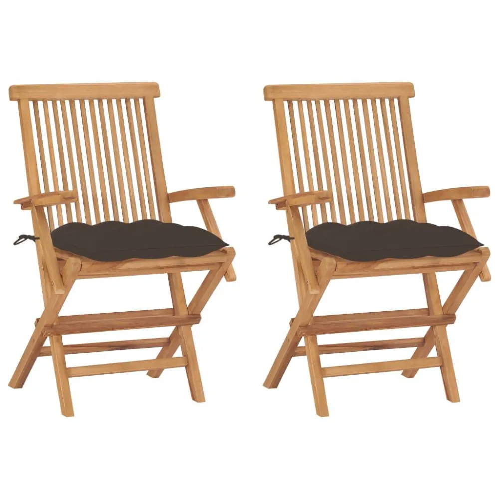 Puf de Exterior Cadeiras de jardim com almofadões cinza-acast. 2 pcs teca maciç