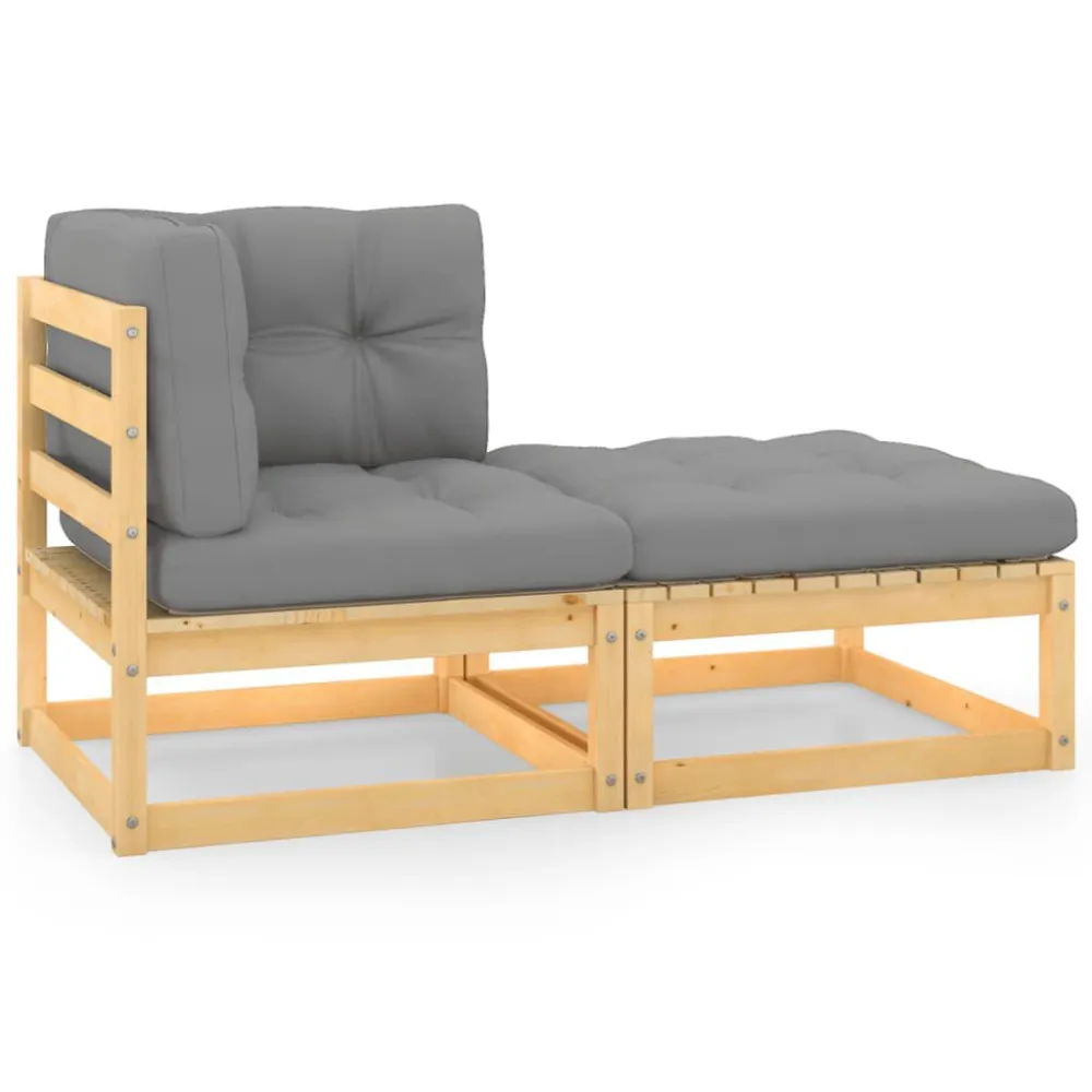 Puf de Exterior 2 pcs conjunto lounge de jardim com almofadões pinho maciço