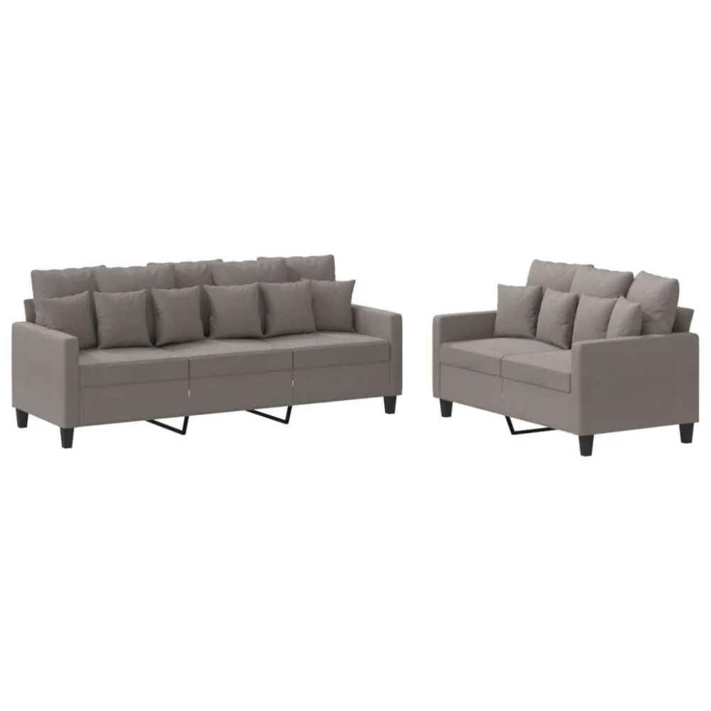 Puf de Exterior 2 pcs conjunto de sofás com almofadões tecido cinza-acastanhado