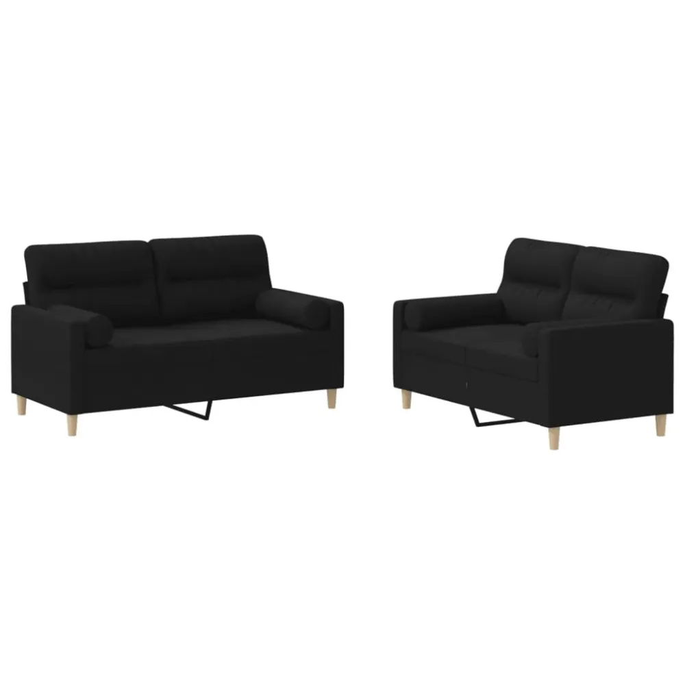 Puf de Exterior 2 pcs conjunto de sofás com almofadas tecido preto