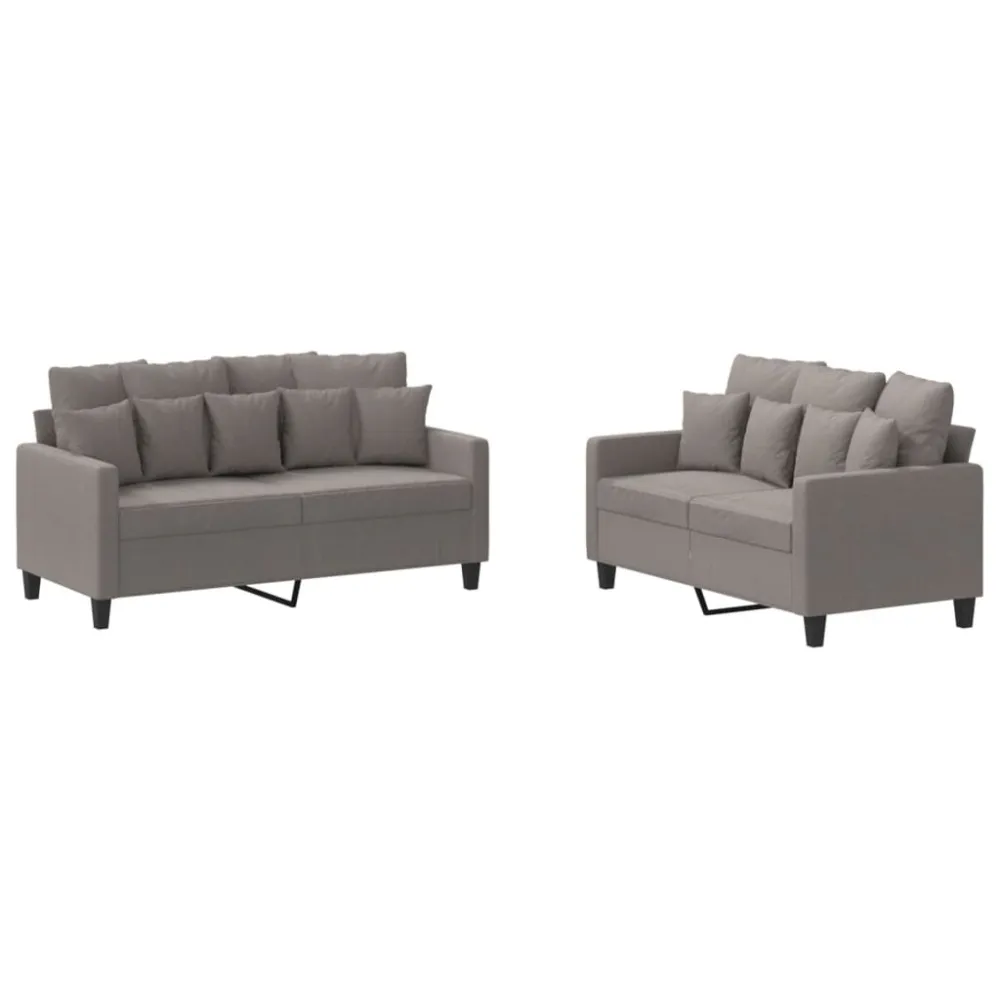 Puf de Exterior 2 pcs conjunto de sofás com almofadões tecido cinza-acastanhado