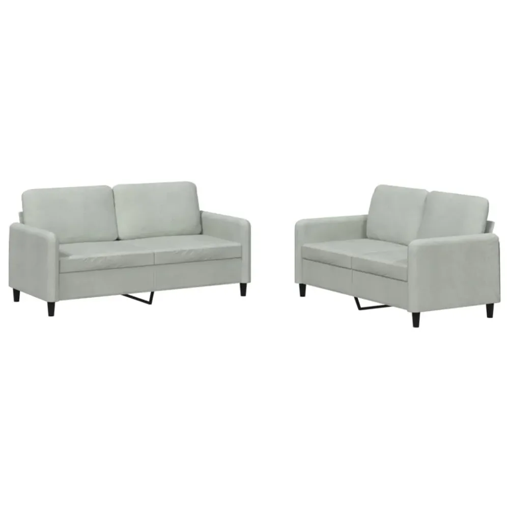 Puf de Exterior 2 pcs conjunto de sofás veludo cinzento-claro
