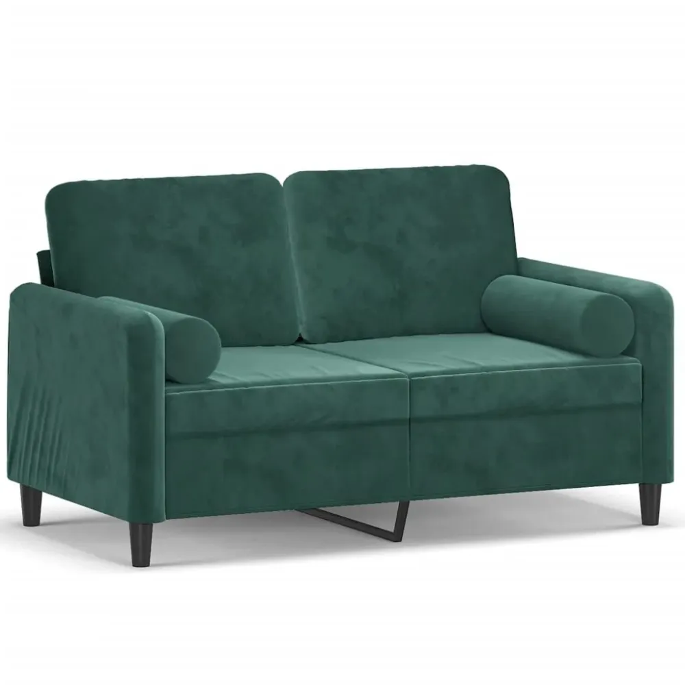 Puf de Exterior Sofá 2 lug. com almofadas decorativas 120 cm veludo verde-escuro