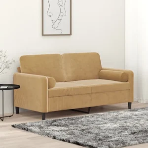 Puf de Exterior Sofá 2 lugares com almofadas decorativas 140 cm veludo castanho