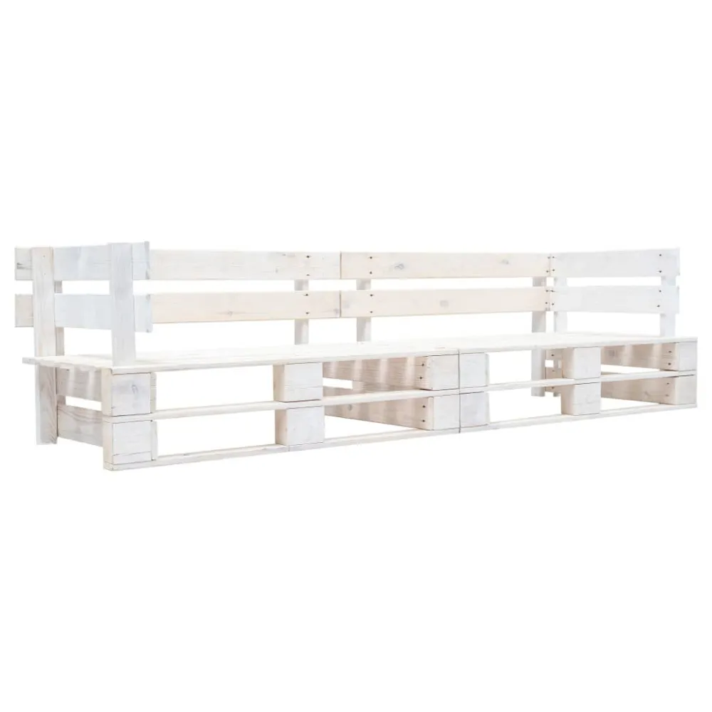 Puf de Exterior Sofá de paletes para jardim com 2 lugares madeira branco