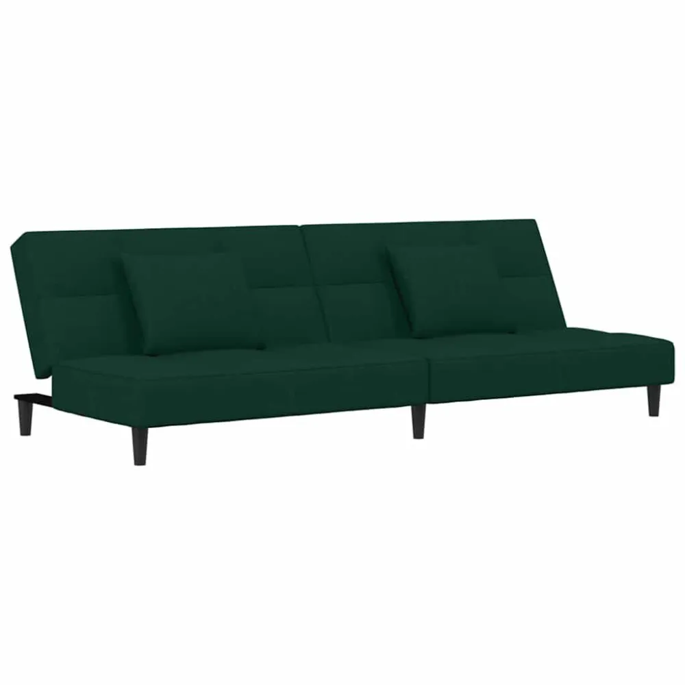 Puf de Exterior Sofá-cama 2 lugares com duas almofadas veludo verde-escuro