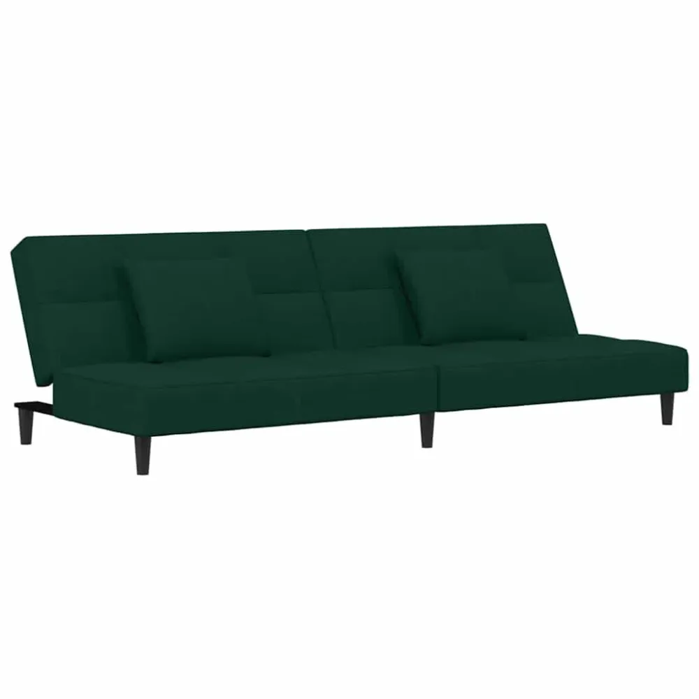 Puf de Exterior Sofá-cama 2 lugares com duas almofadas veludo verde-escuro