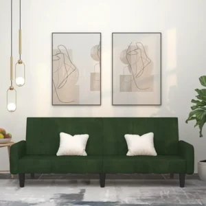 Puf de Exterior Sofá-cama de 2 lugares veludo verde-escuro