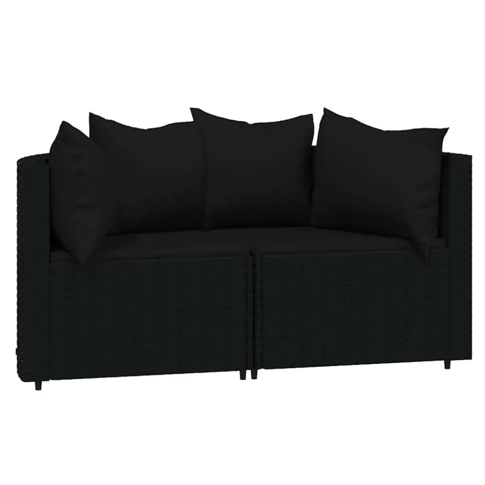 Puf de Exterior Sofás de canto para jardim com almofadões 2 pcs vime PE preto