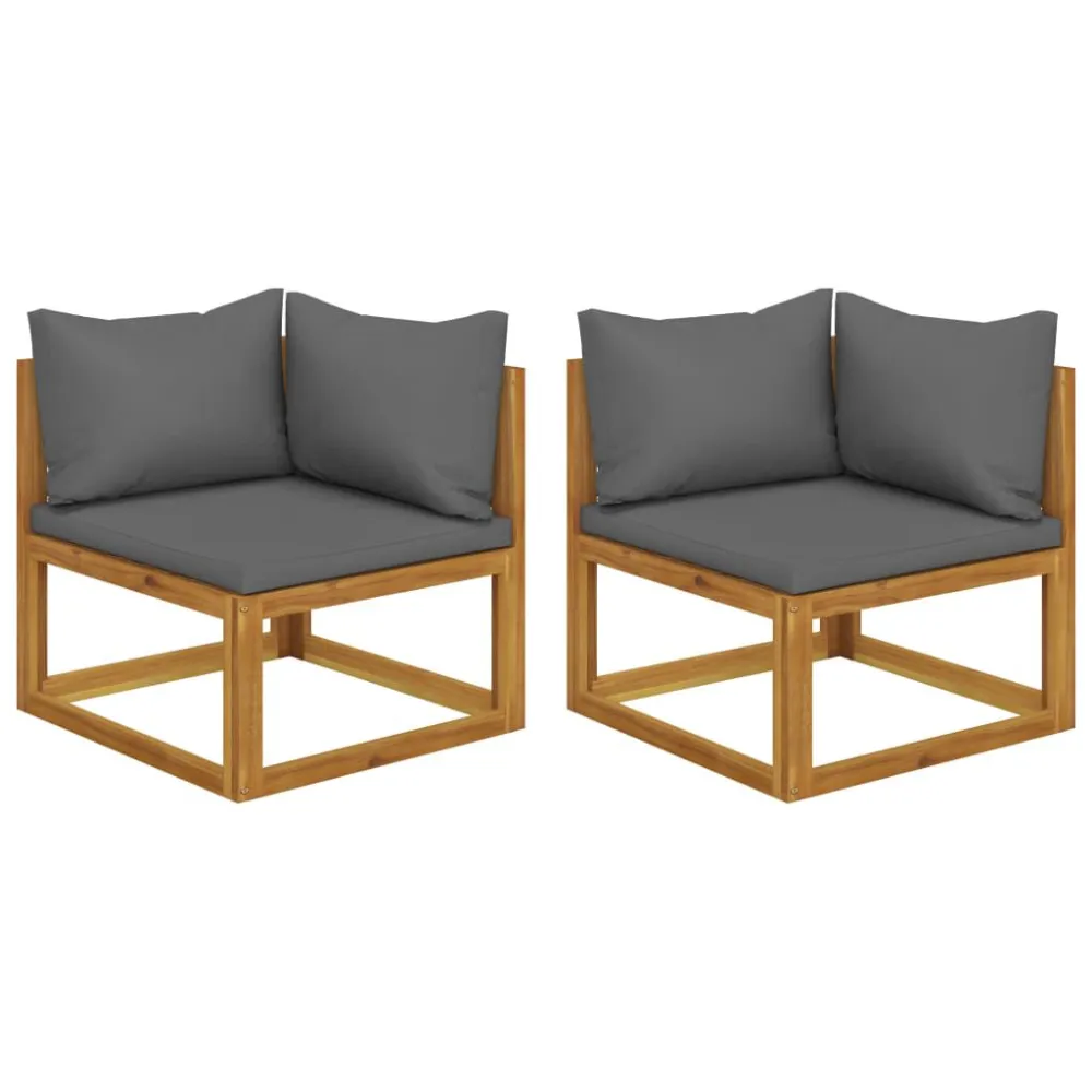 Puf de Exterior Sofás de canto seccionais 2 pcs com almofadões acácia maciç