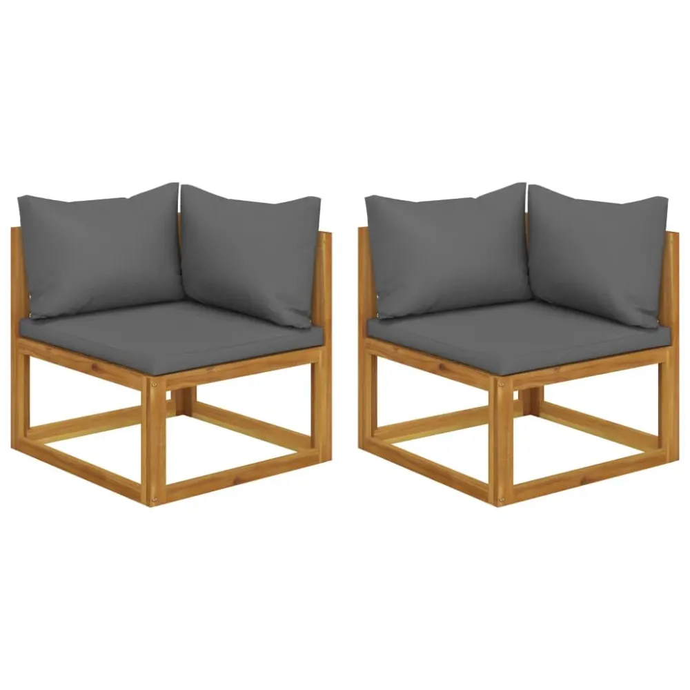 Puf de Exterior Sofás de canto seccionais 2 pcs com almofadões acácia maciç
