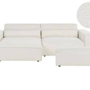 Right Hand 2 Seater Modular Boucle Corner Sofa Ottoman Pérola HELLNAR com Encosto Ajustável