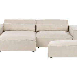 Right Hand 2 Seater Modular Velvet Corner Sofa Ottoman Bege claro HELLNAR