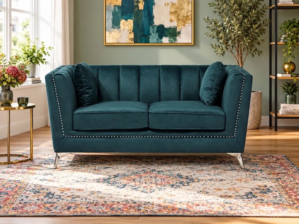 2 Seater Velvet Fabric Sofa Teal GAULA