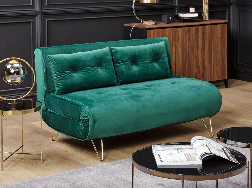 2 Seater Velvet Sofa Bed Dark Green VESTFOLD