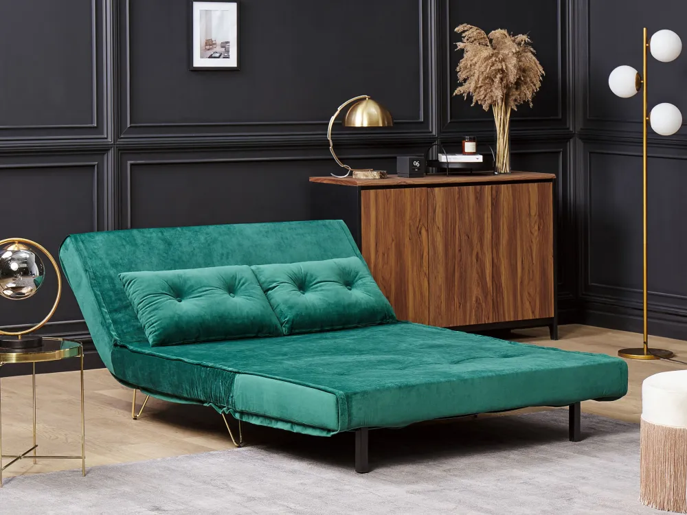 2 Seater Velvet Sofa Bed Dark Green VESTFOLD