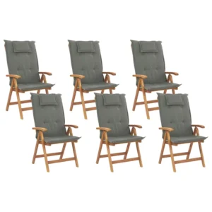 Set 6 Garden Chairs Cushions JAVA Acacia Wood Graphite Grey
