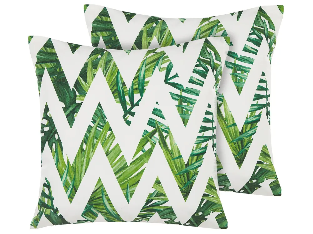 Set 2 Outdoor Cushions Chevron 45 x 45 cm White and Musgo BRENTO