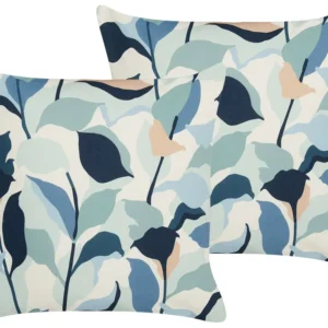 Set 2 Outdoor Cushions Leaf Pattern 45 x 45 cm Cobalto VEGLINO