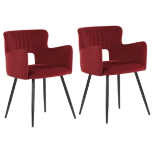 Set 2 Velvet Dining Chairs Dark Red SANILAC