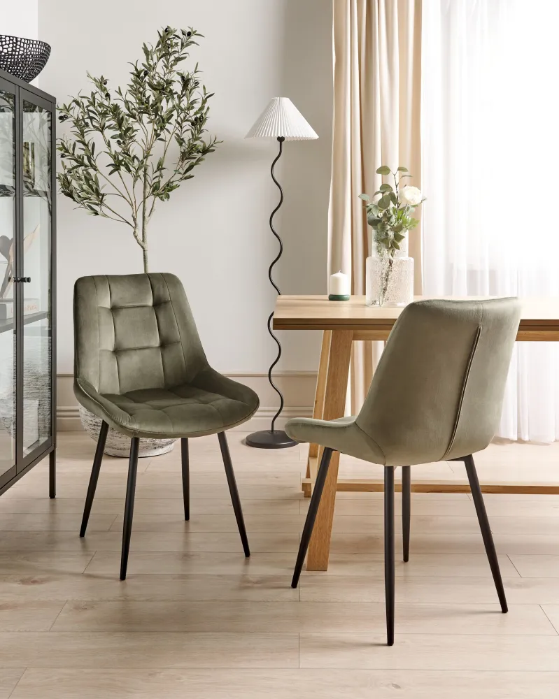Set 2 Velvet Dining Chairs Olive Green MELROSE