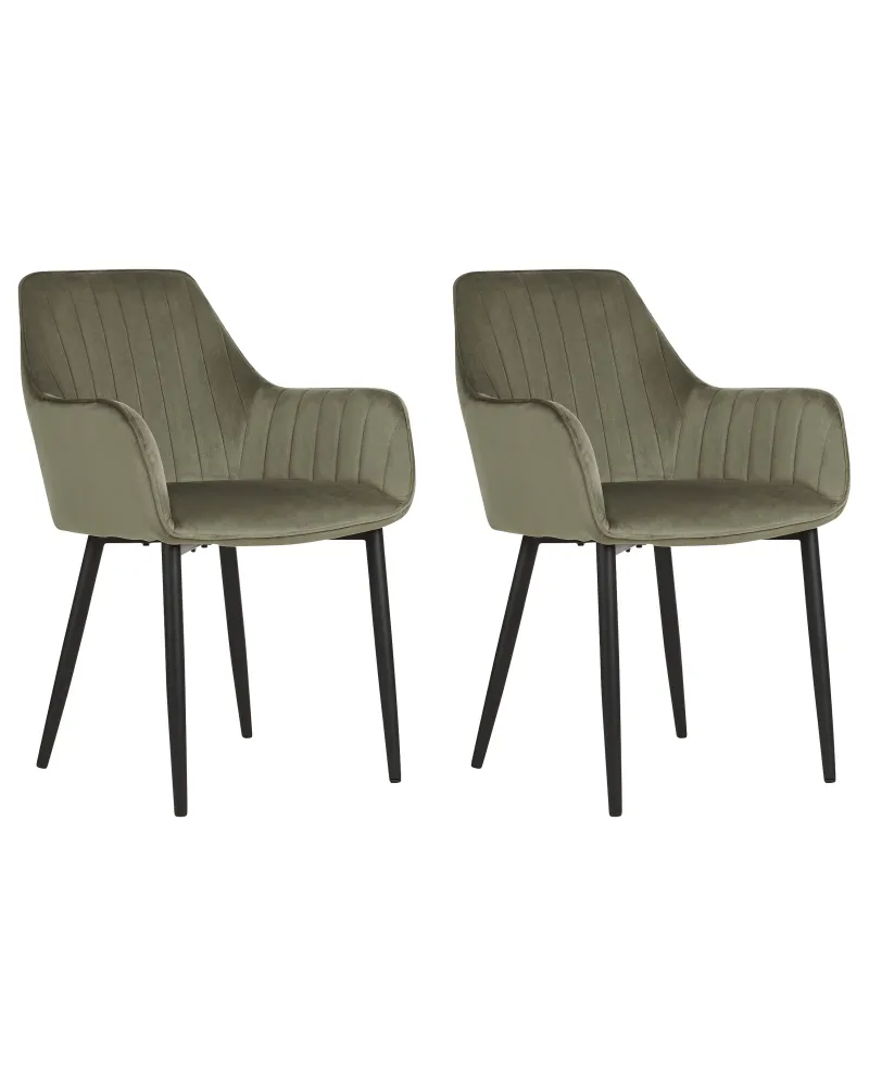 Set 2 Velvet Dining Chairs Olive Verde WELLSTON
