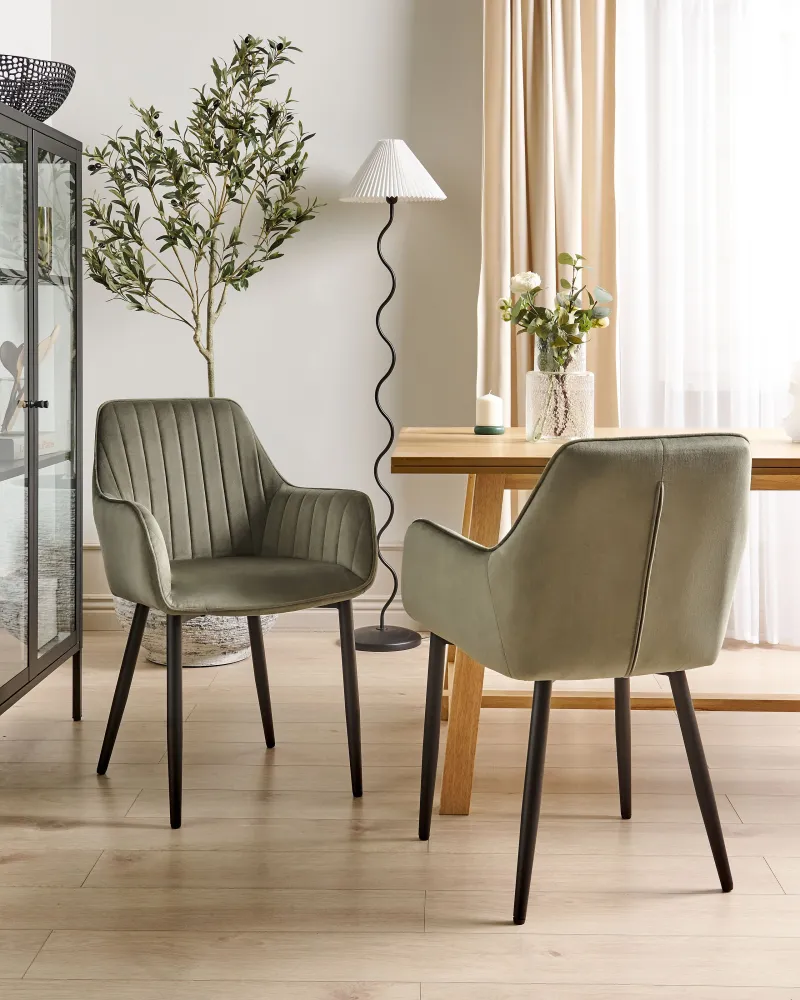 Set 2 Velvet Dining Chairs Olive Verde WELLSTON