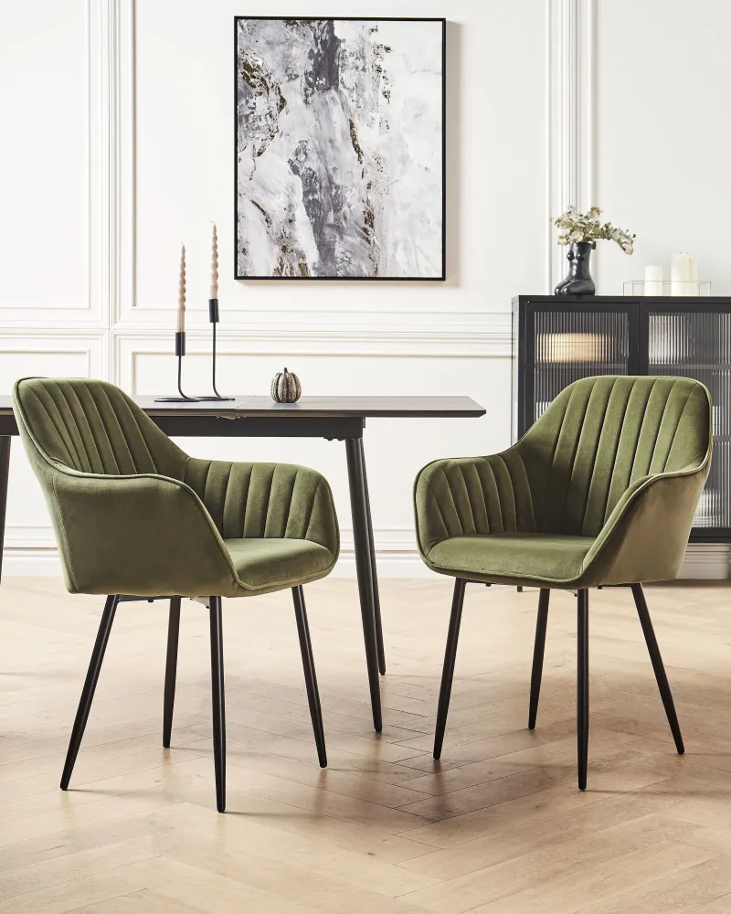 Set 2 Velvet Dining Chairs Olive Verde WELLSTON