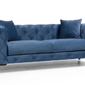 Sofá acolchoado de 2 lugares Alykes Veludo Azul Dobrável e Portátil