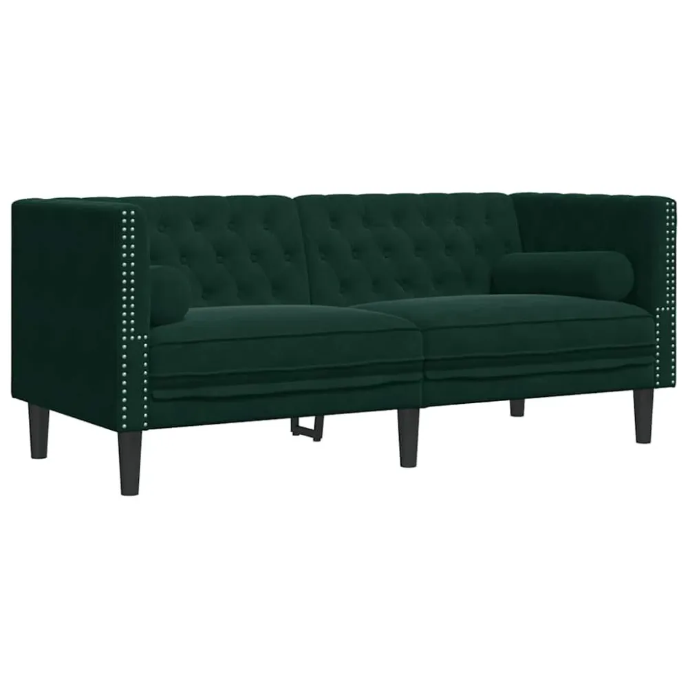 Sofá chesterfield com rolos 2 lugares veludo verde-escuro com Estrutura em Alumínio