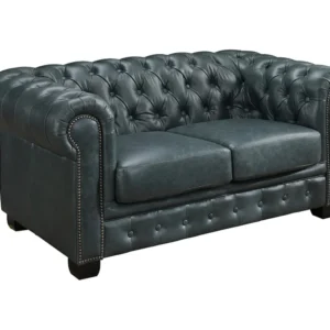 Sofá chesterfield 2 lugares 100% pele de búfalo excepcional verde-acinzentado BRENTON