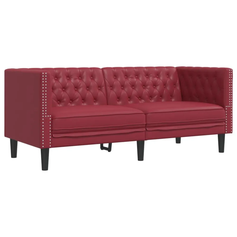 Sofá chesterfield 2 lugares couro artificial vermelho tinto Dobrável e Portátil