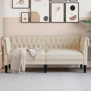 Sofá chesterfield 2 lugares tecido cor creme Dobrável e Portátil