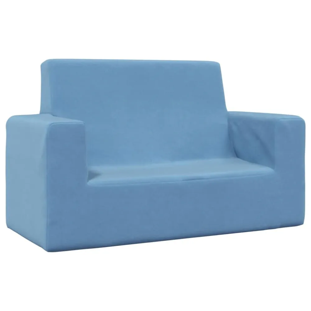 Sofá infantil de 2 lugares pelúcia azul com Tecido Impermeável UV