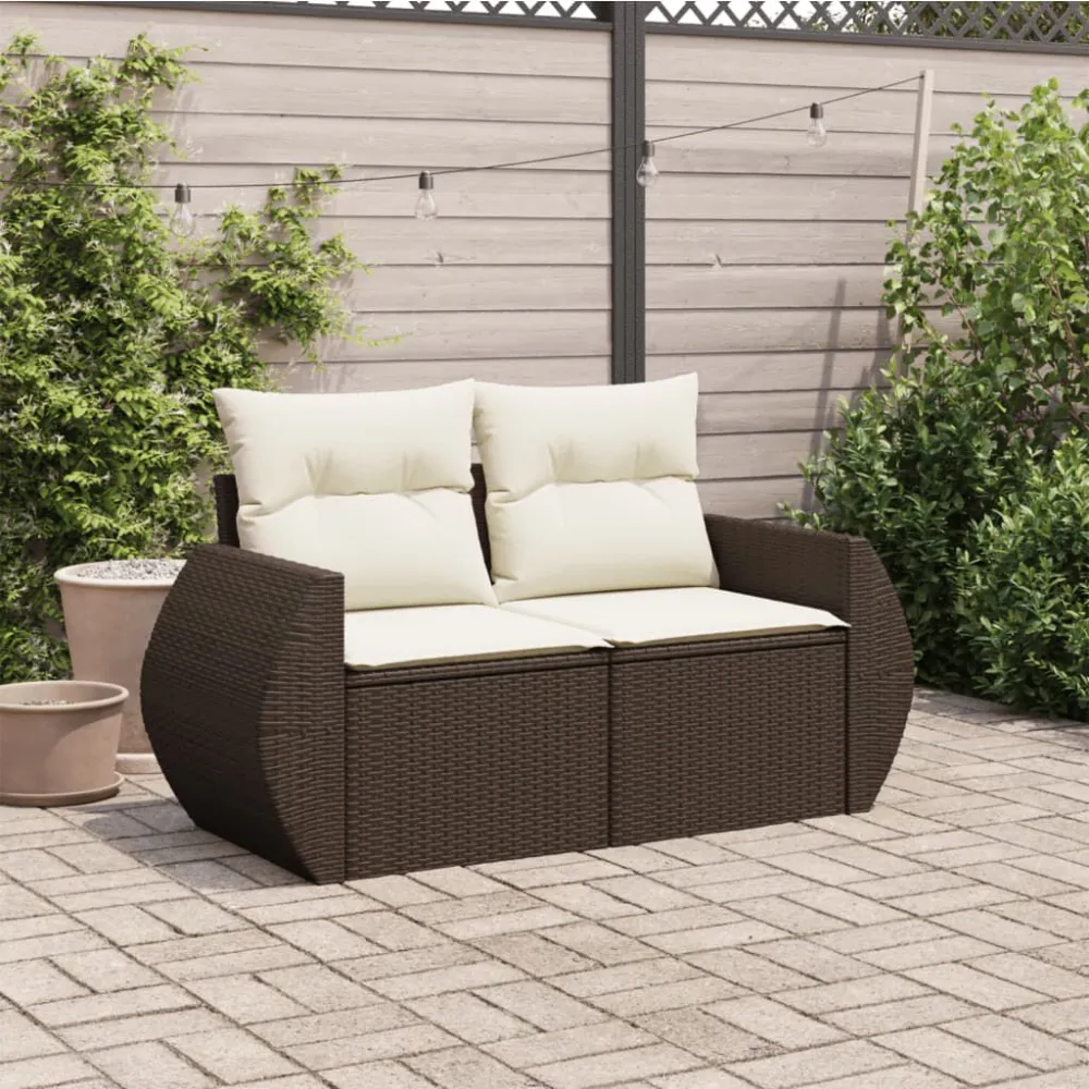 Sofá de jardim com almofadões 2 lugares vime PE castanho com Encosto Ajustável