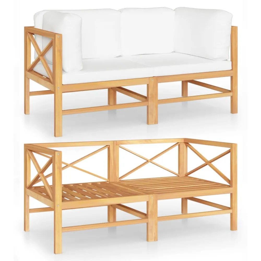Sofá de jardim 2 lugares com almofadões cor creme teca maciç para Relaxamento ao Ar Livre