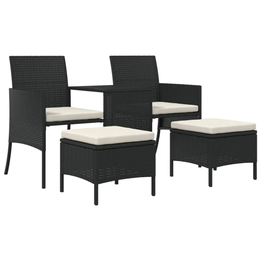 Sofá de jardim de 2 lugares com mesa e bancos vime PE preto em Tecido Sunbrella